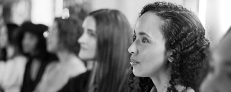 meeting audience conference with business woman office seminar listening acquisition opportunity workshop asset valuation training with employees convention planning photoaidcom greyscale 450x180